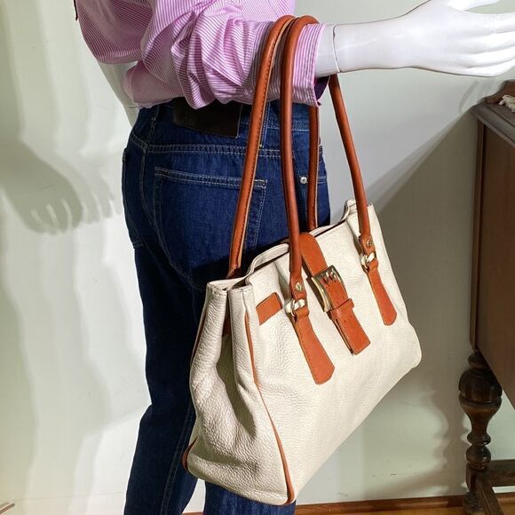 Valentina Two-Tone Genuine Leather Satchel Shoulder Bag Made in Italy - Picture 3 of 14